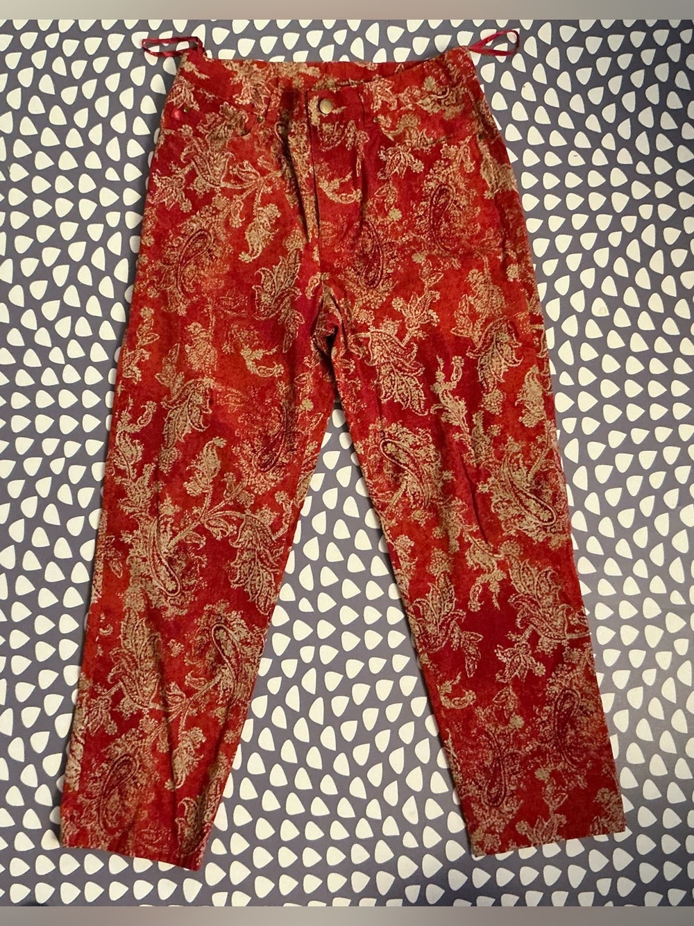 Vintage LRL red paisley stretch cotton pants in size 10